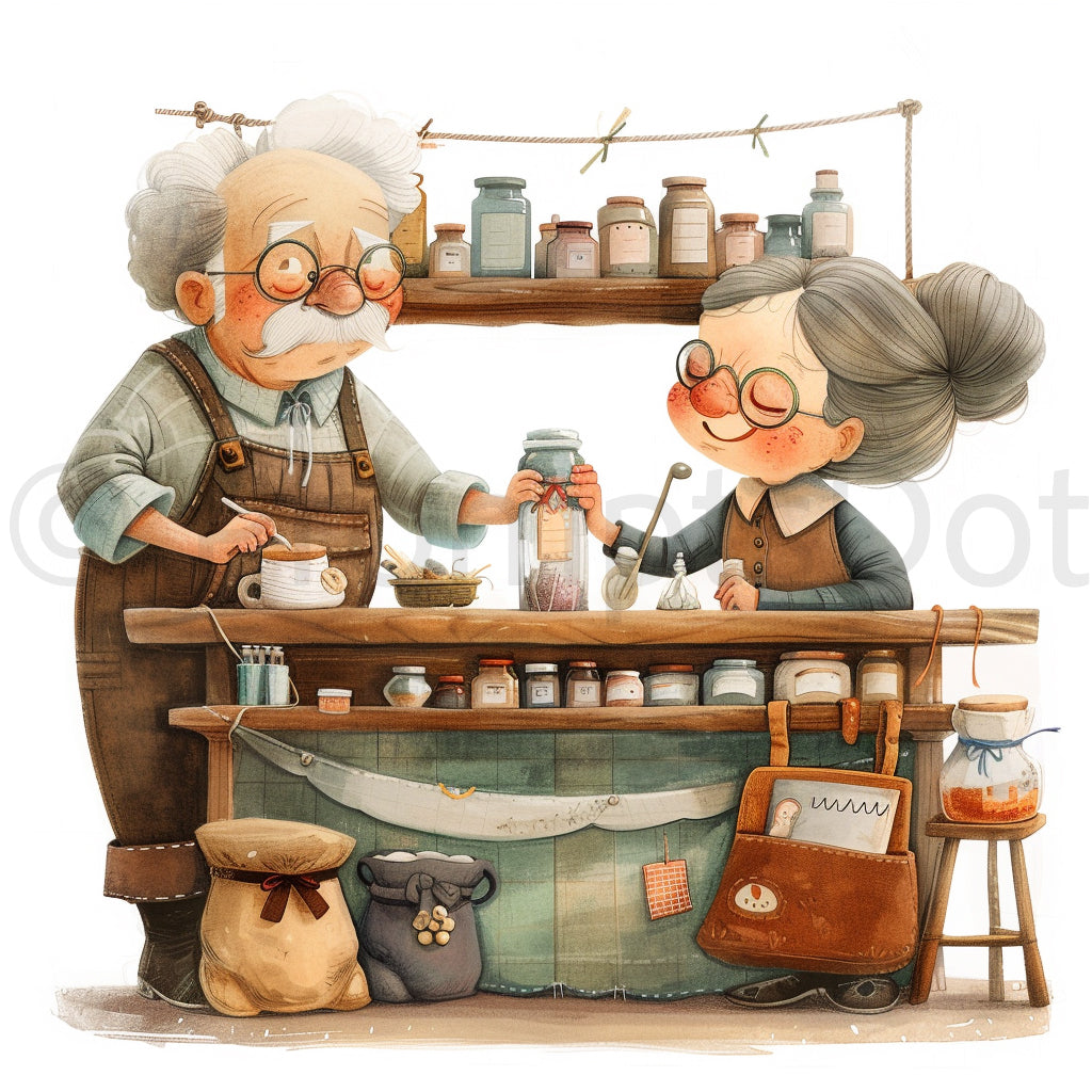 couple elder 3 In 1 Grandma Nursery Animal Watercolor Midjourney Prompts