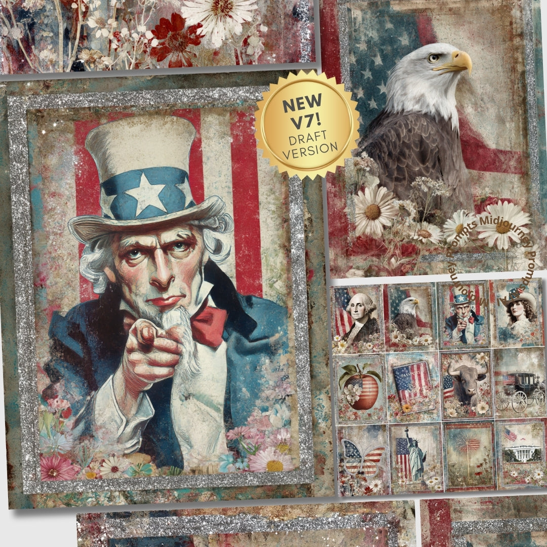 Midjourney V7 Prompts for 4th of July Mixed Media Independence