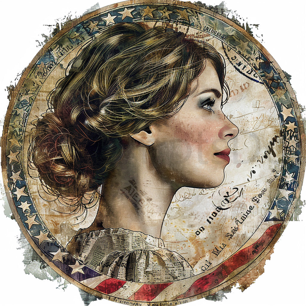 woman 4th Of July Vintage Journal Stamps Midjourney Prompts