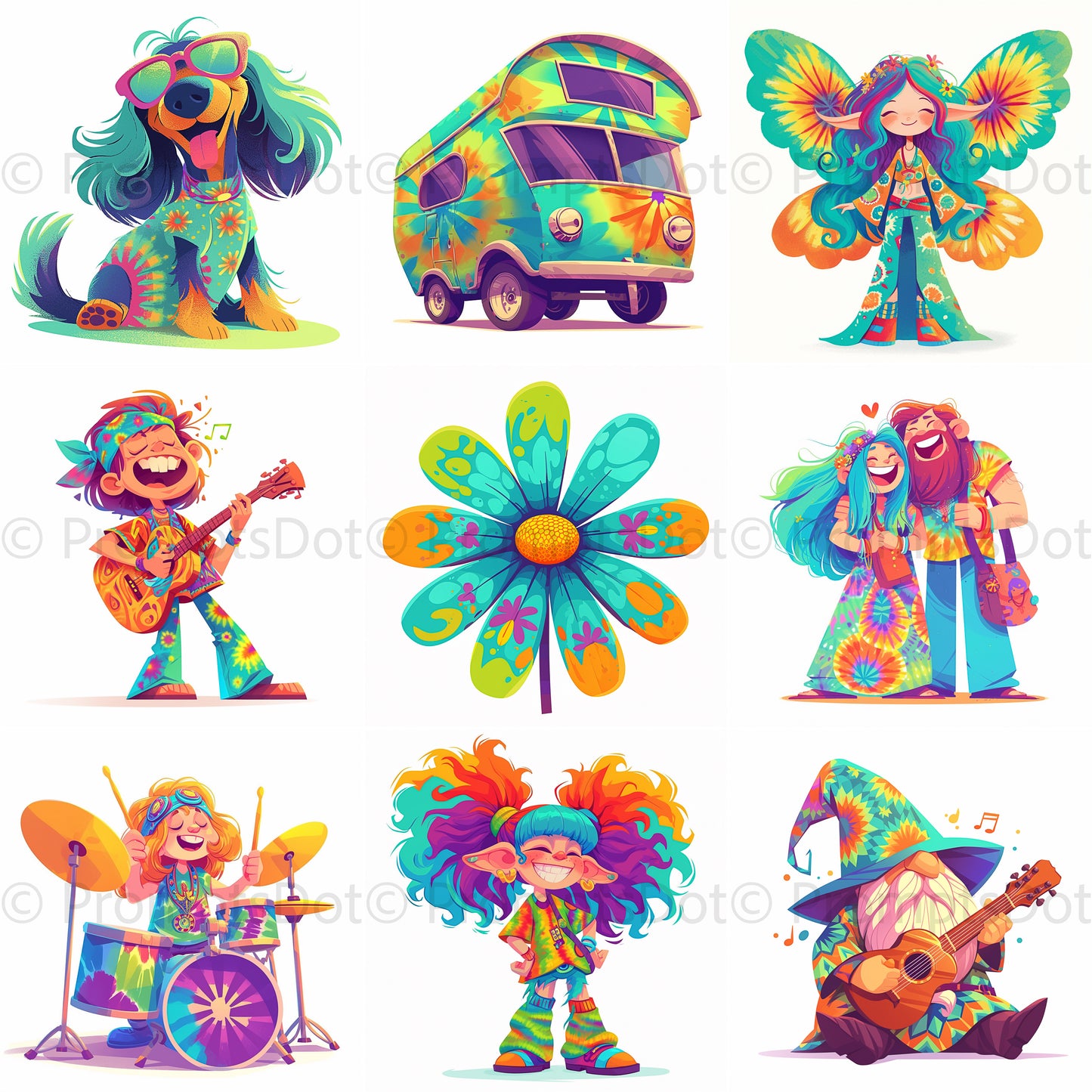 70s Watercolor Hippie Clipart Midjourney Prompts
