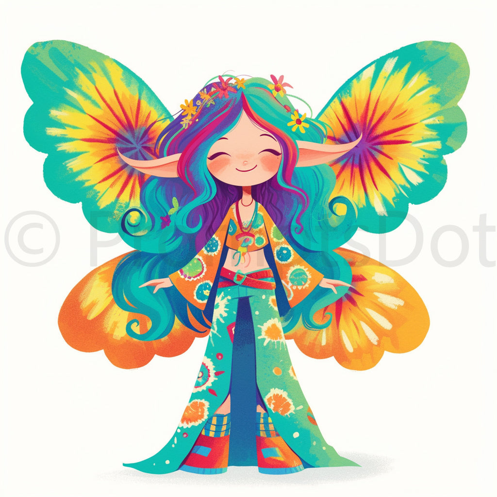 pixie hippie 70s Watercolor Hippie Clipart Midjourney Prompts