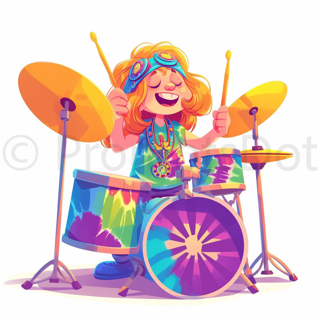 drums 70s Watercolor Hippie Clipart Midjourney Prompts