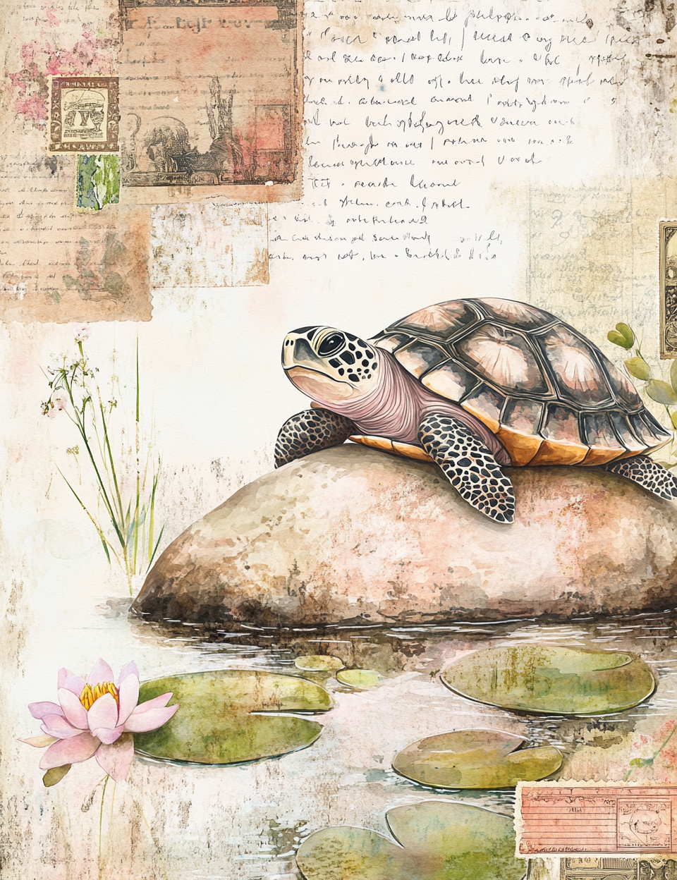 Midjourney V 6.1 Prompts for A Very Cute Pond Junk Journal Pages