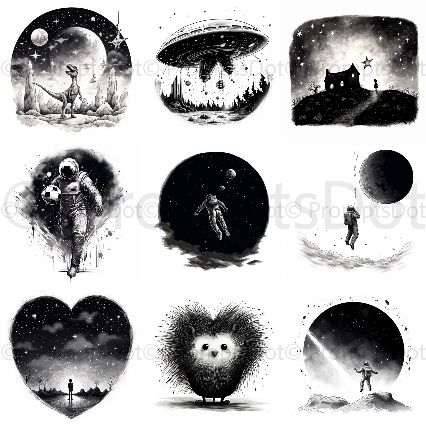 Astronaut Digital T-shirt Designs and Prompt Midjourney