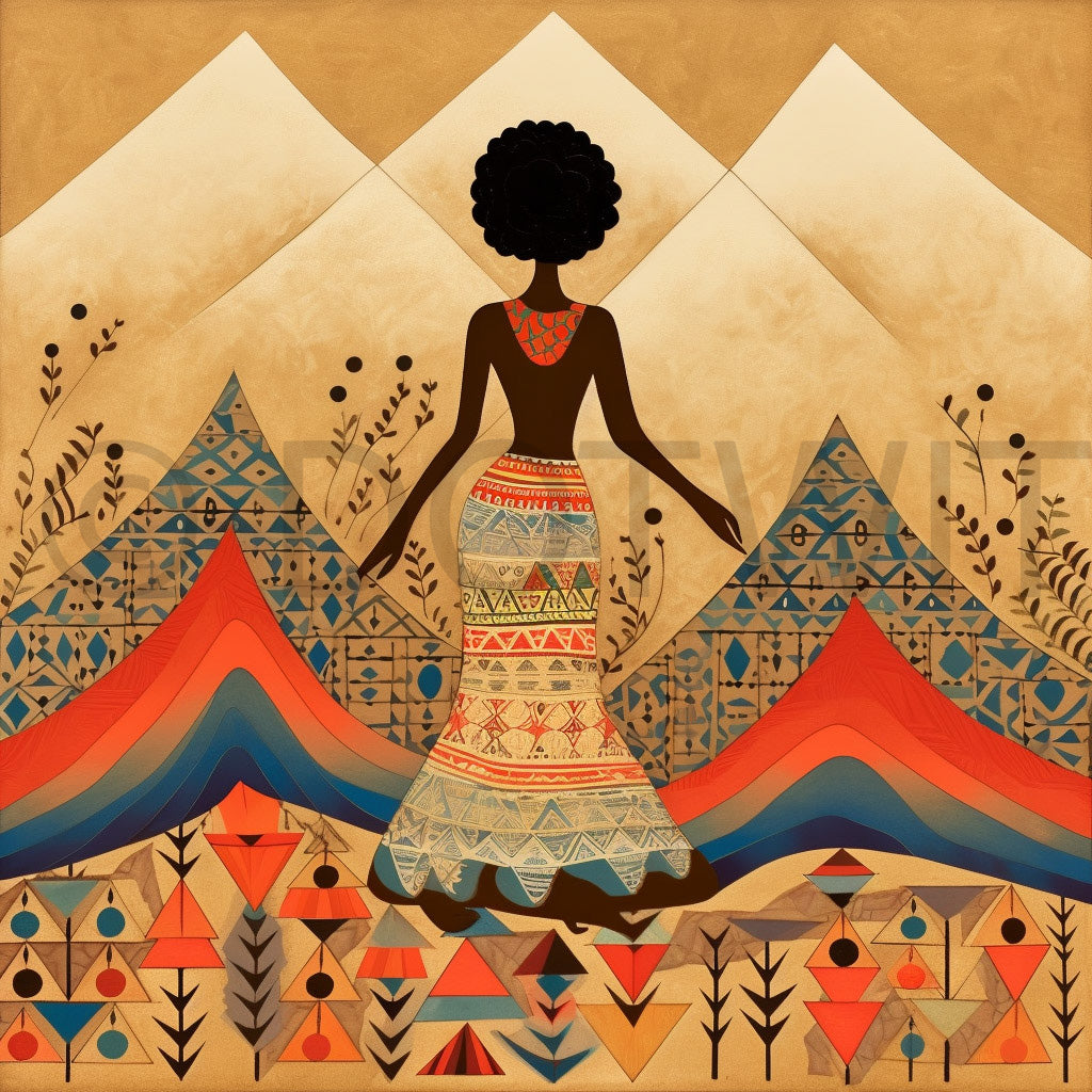 a beautiful african woman African Art Tribal Folks Abstract Digital Art and Midjourney Prompt Commercial Use