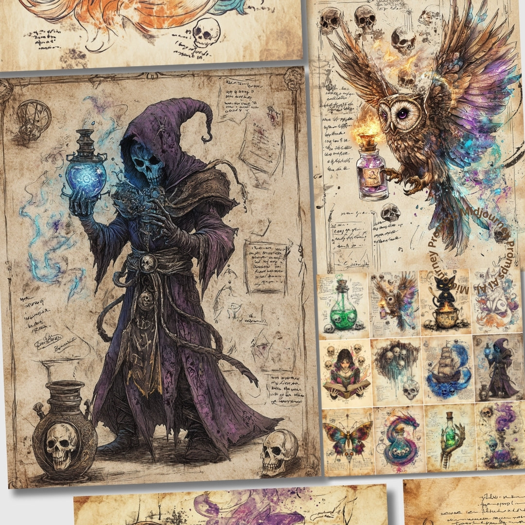 Midjourney Prompts for Alchemy Junk Journal Kit Mystical Art