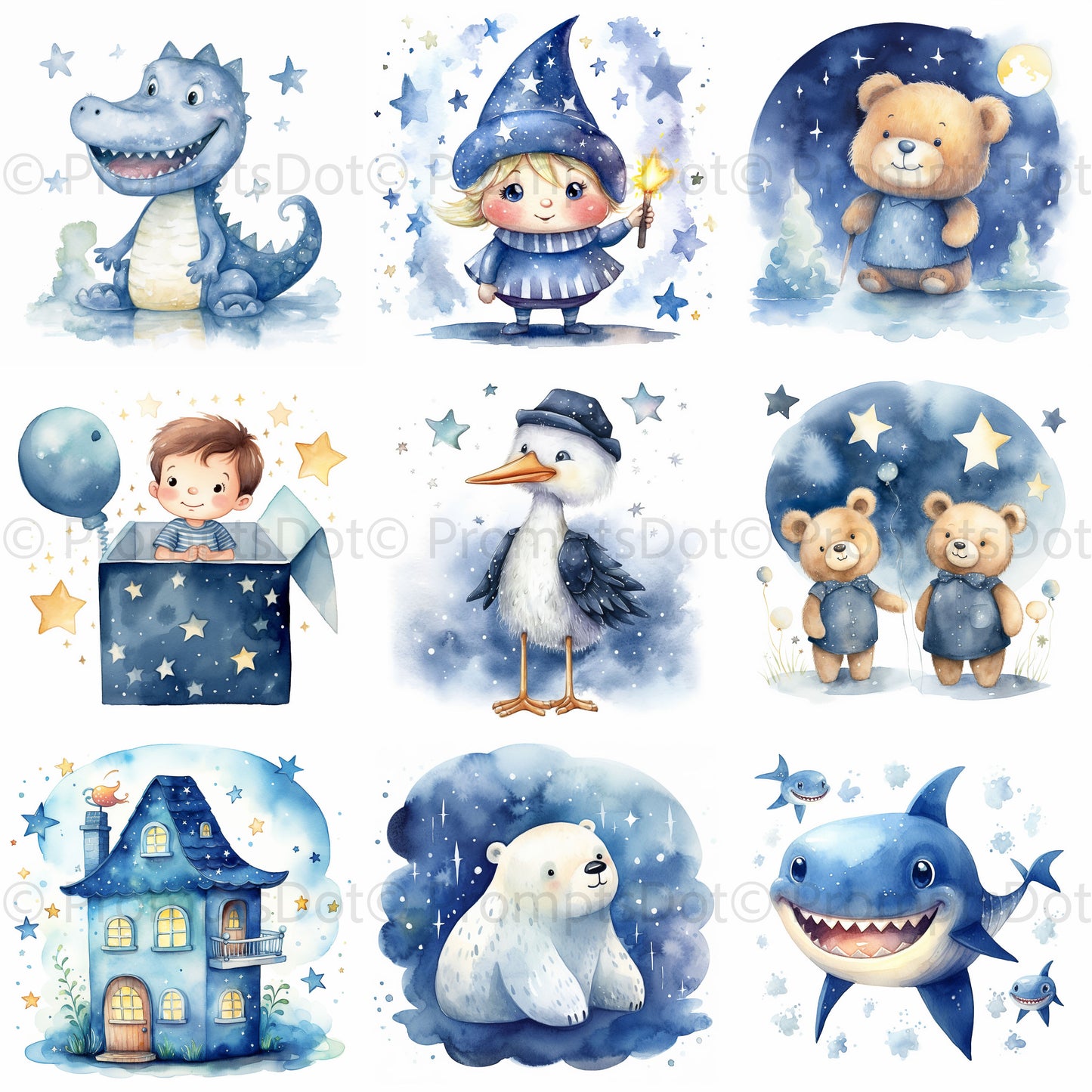 Baby Shower Watercolor Nursery Digital Art and Midjourney Prompt Commercial Use