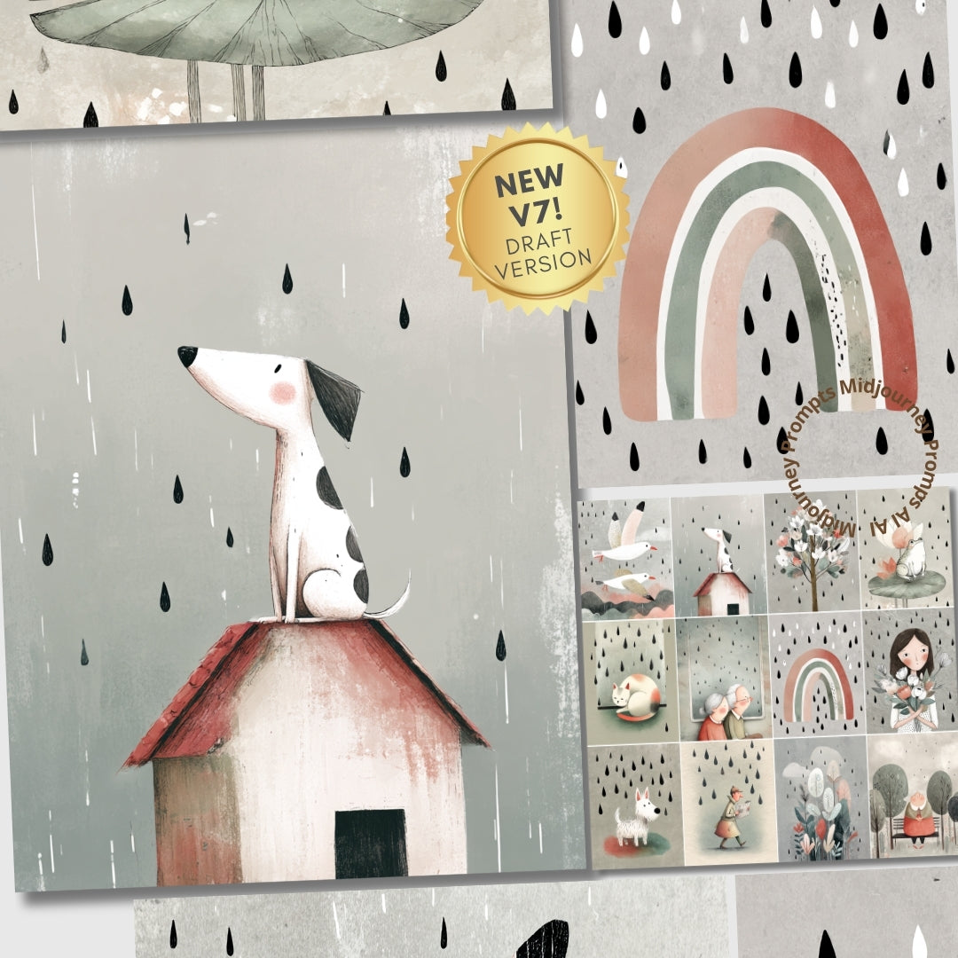 Midjourney V7 Prompts for Black Rainy Day Handmade Style Pages