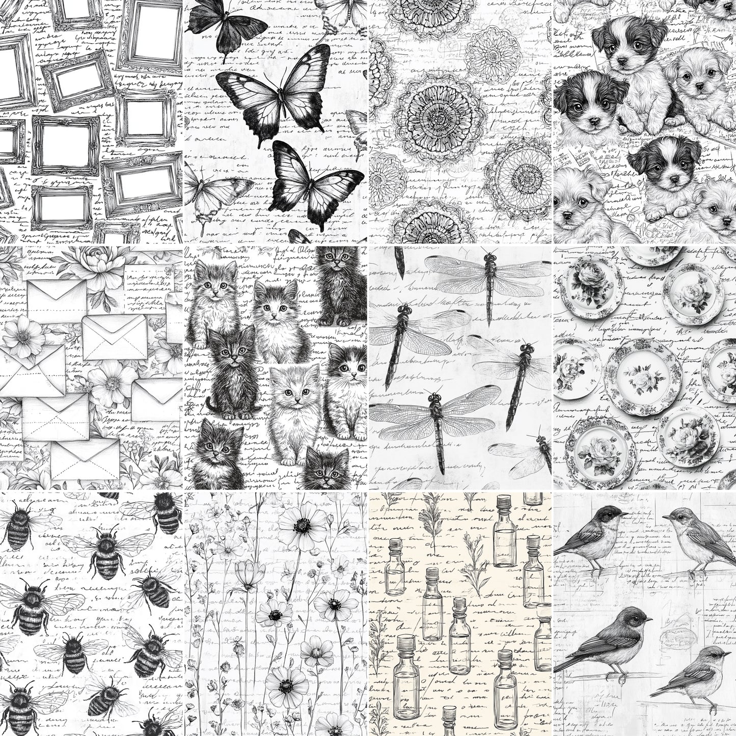 Midjourney Prompts for Black and White Printable Stamp Papers