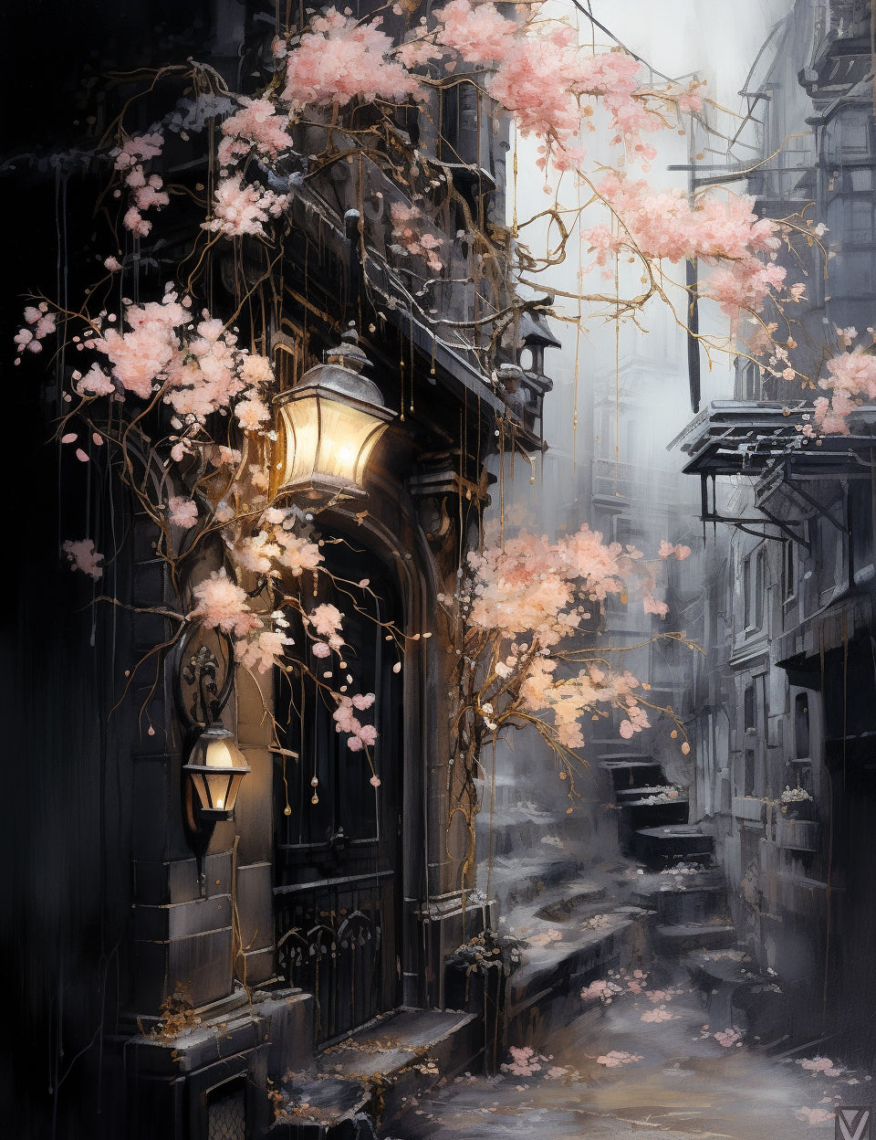 an alley in the night Black And Pink Scrapbooking Paper