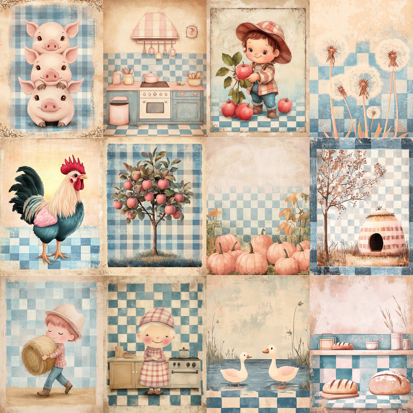 Midjourney Prompts for Cute Farmhouse Blue Spring Junk Journals