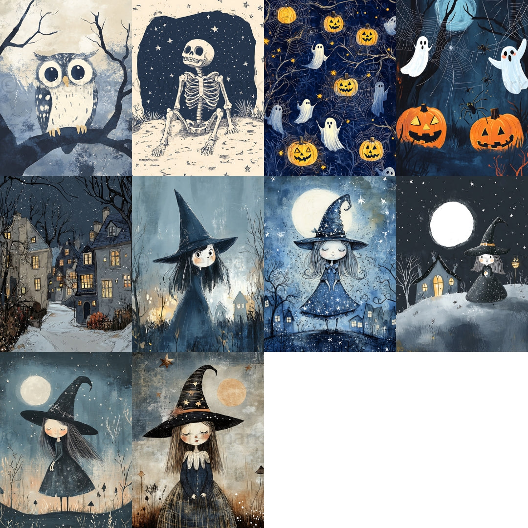 58 Blue Night Halloween Printable Junk Journal Papers