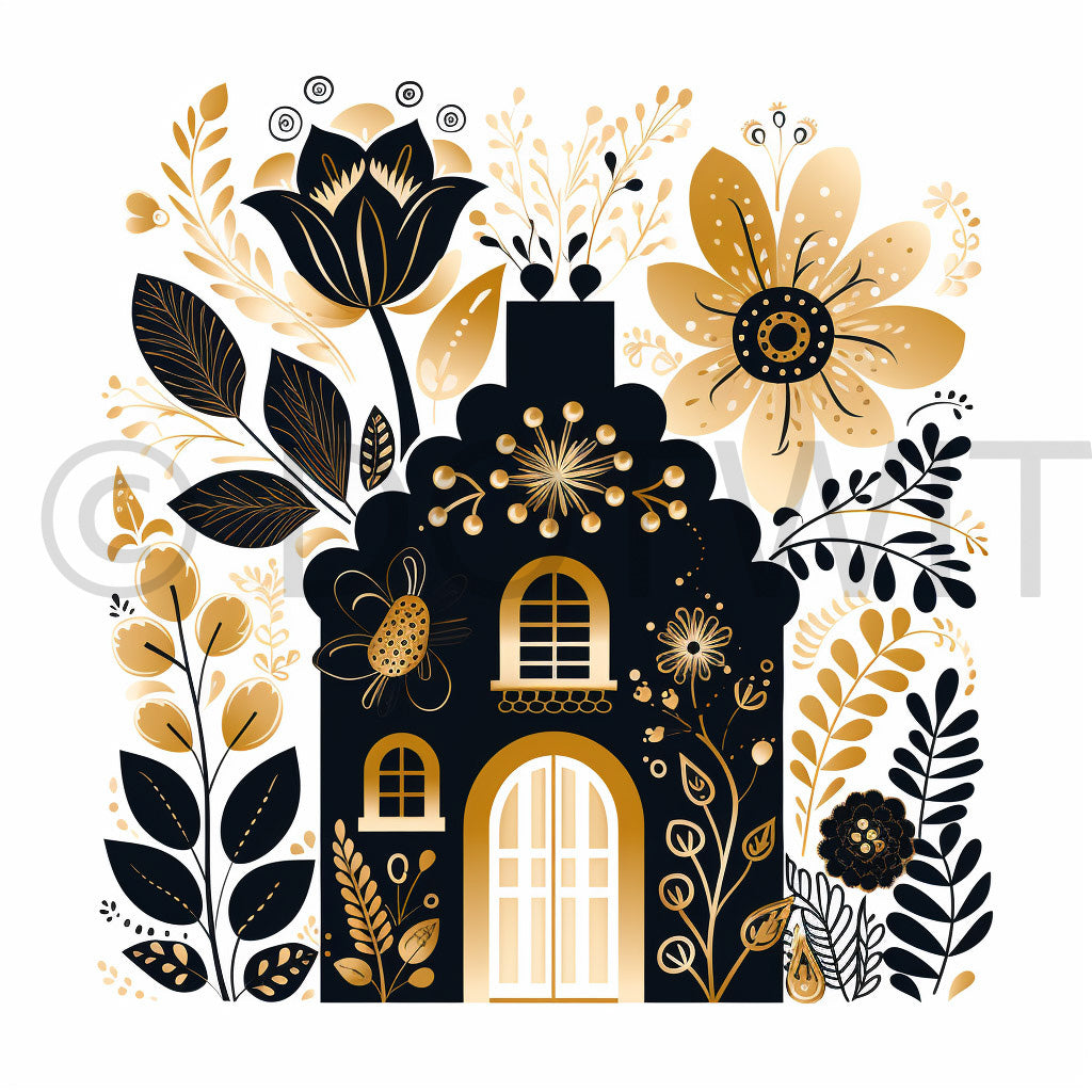 a beautiful house Boho Digital Art Prints Floral Clipart and Midjourney Prompt Instant Download