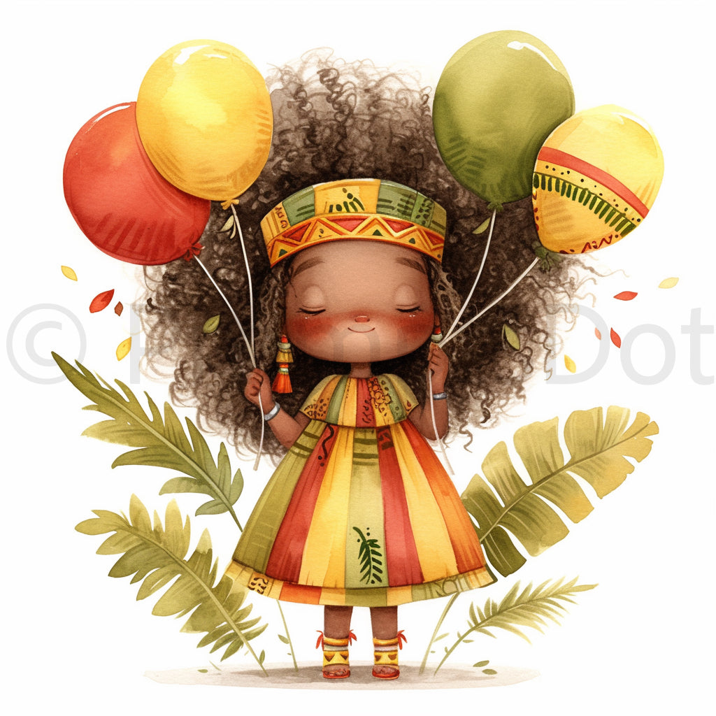 girl with balloons Boho Beach Watercolor Midjourney Prompts