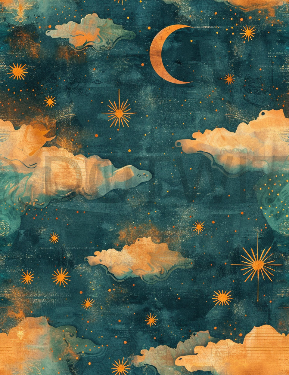 clouds night Boho Seamless Junk Journal Paper