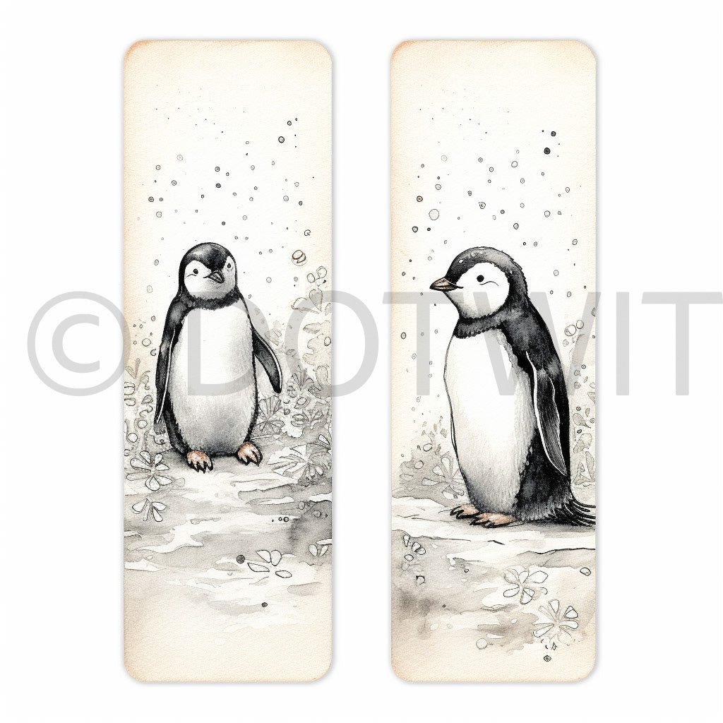 a couple of penguins Bookmarks Animal Minimalist Digital Art and Midjourney Prompt Commercial Use