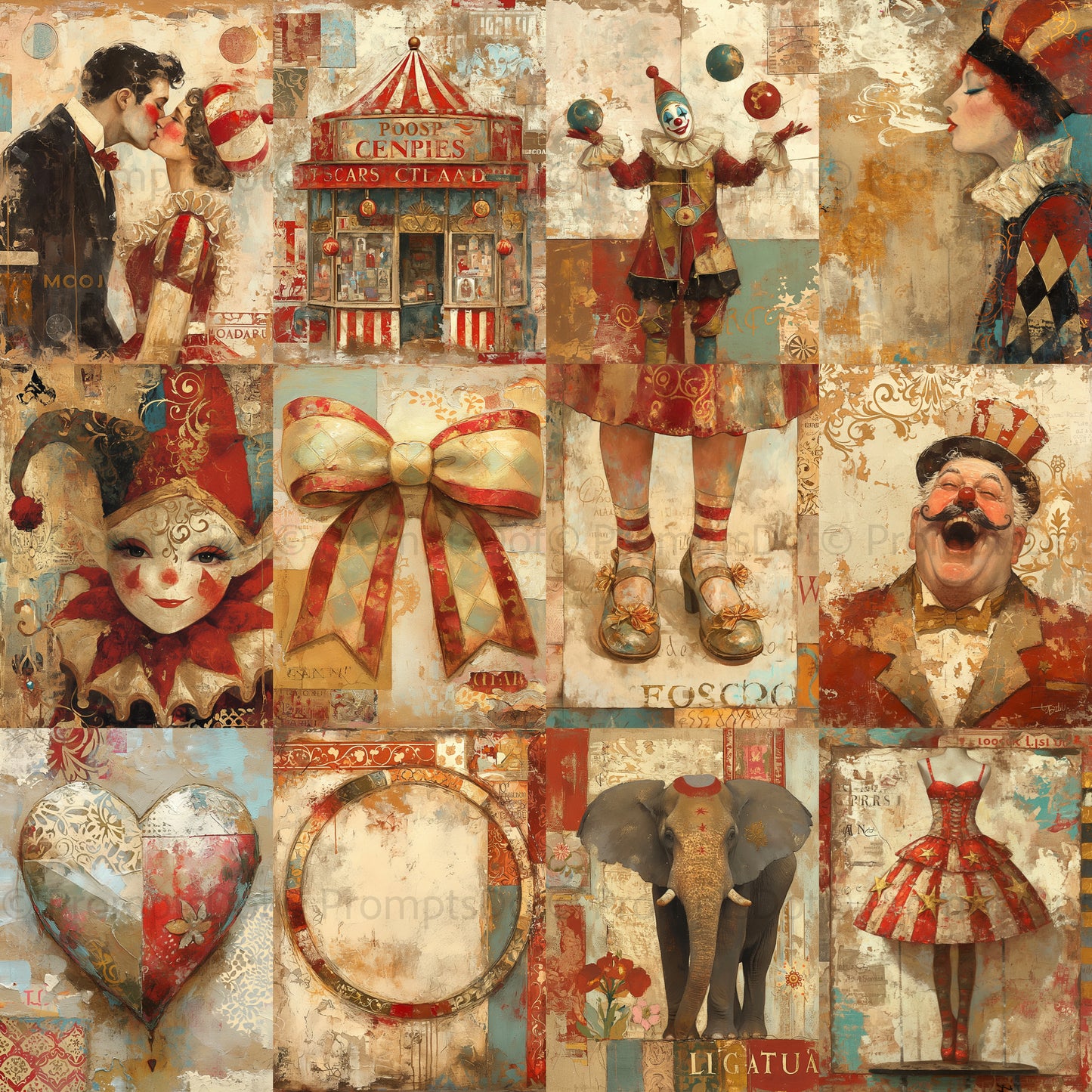 grid Midjourney Prompts For Carnival Circus Junk Digital Papers