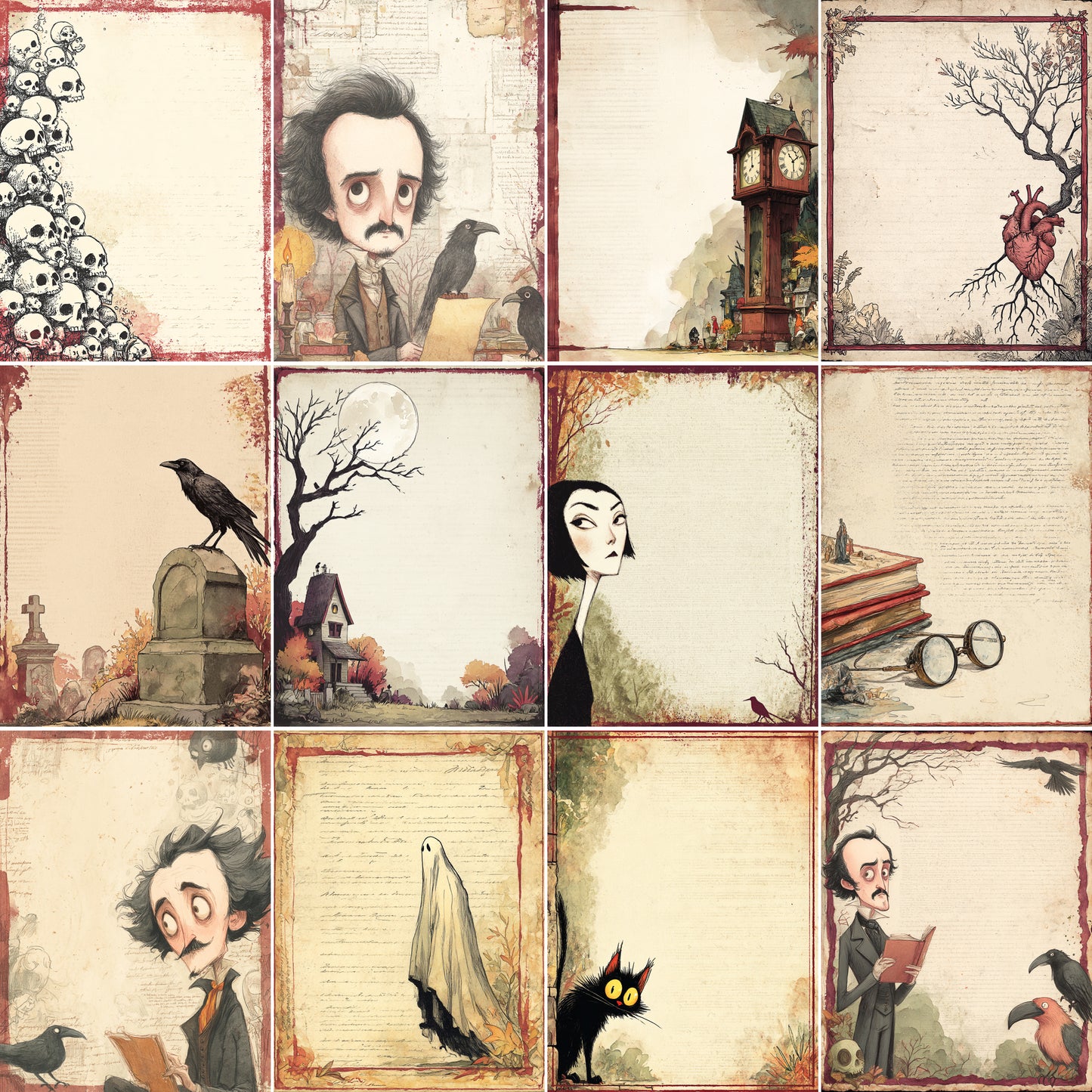 Midjourney V7 Prompts for Cartoon Edgar Allan Poe for Halloween