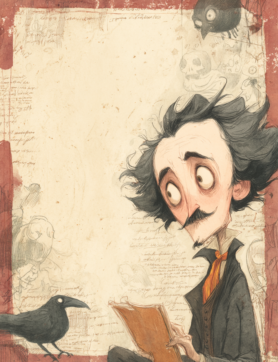 Midjourney V7 Prompts for Cartoon Edgar Allan Poe for Halloween