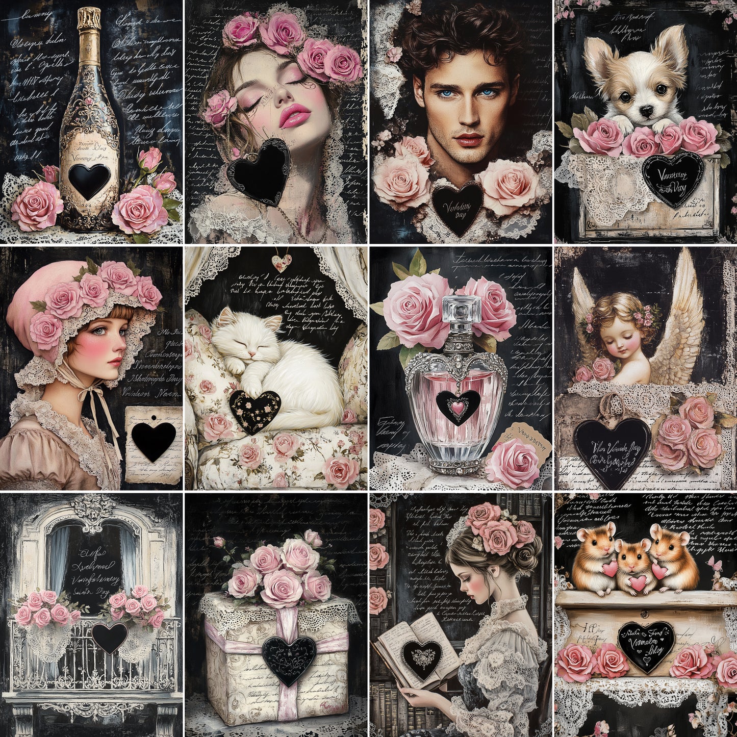 Midjourney Prompts for Chic Romantic Black Pink Mixed Media