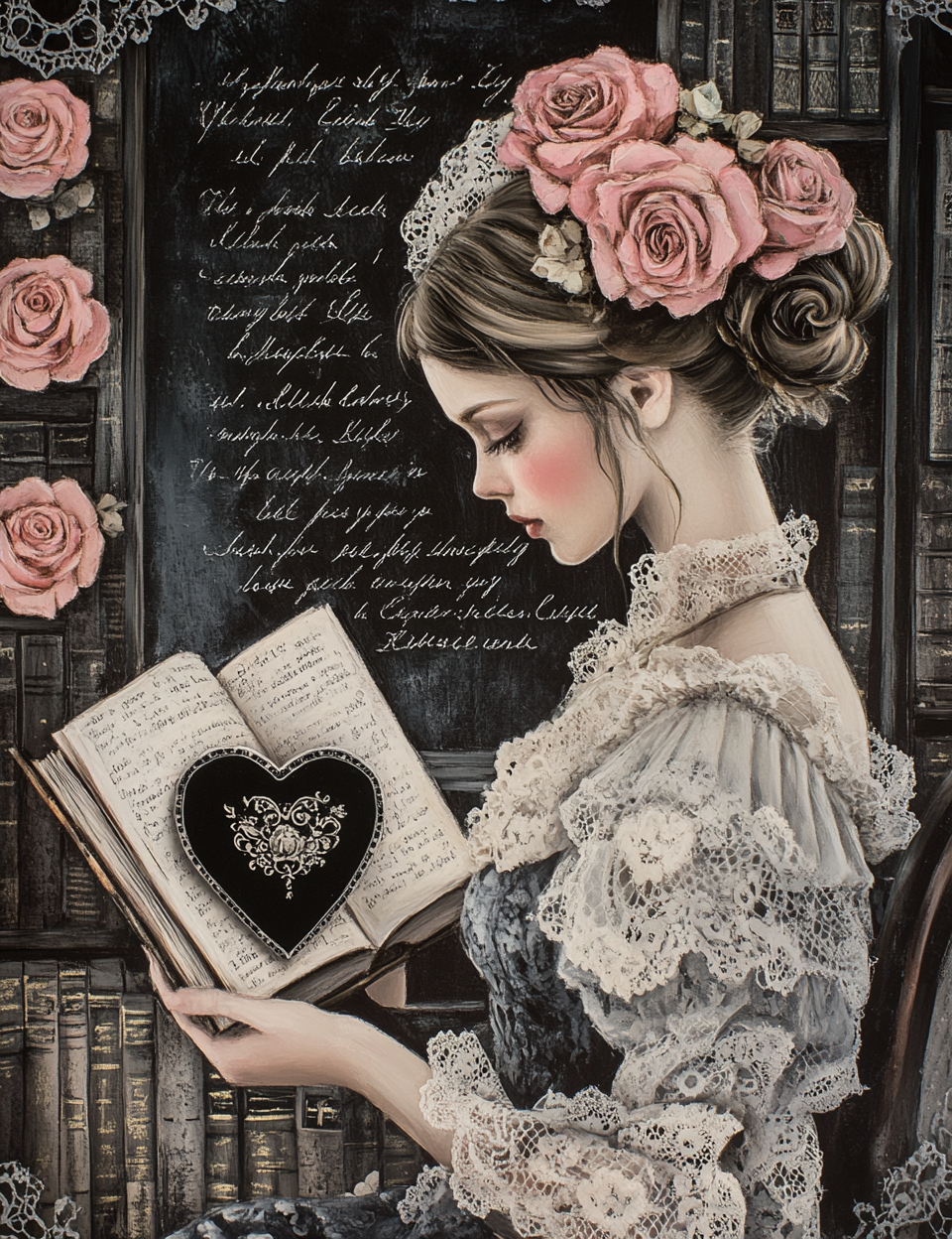 Midjourney Prompts for Chic Romantic Black Pink Mixed Media