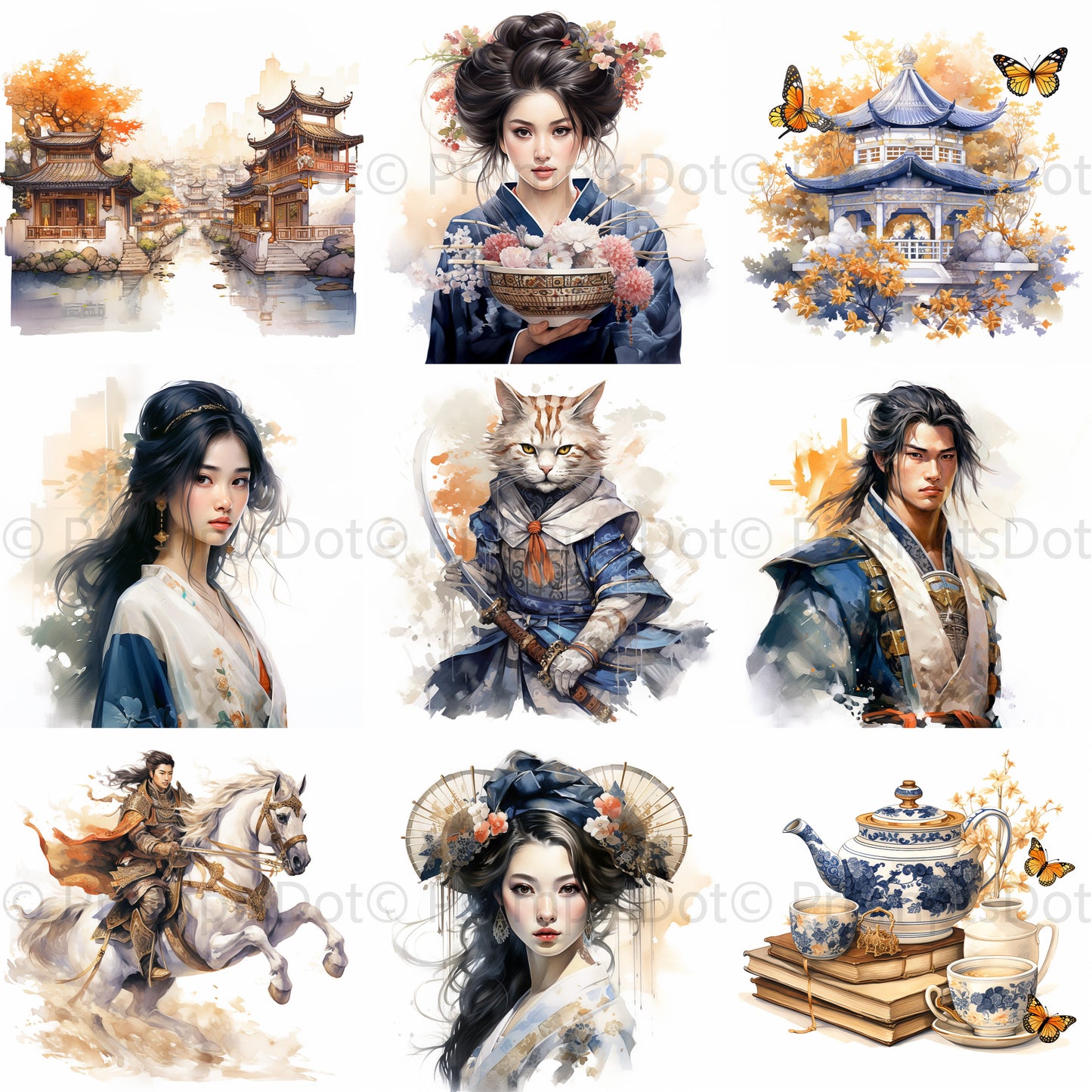 Chinese Watercolors Asian Illustrations Midjourney Prompt Commercial Use