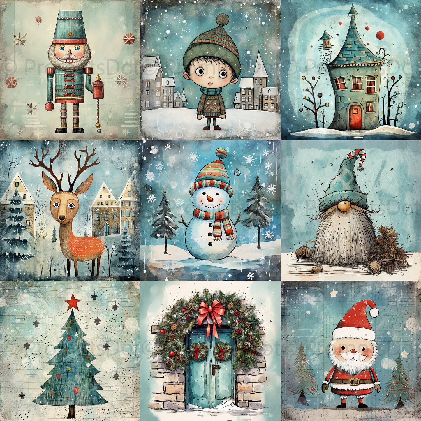 Christmas Cards Ephemera Junk Journal Midjourney Prompt Commercial Use