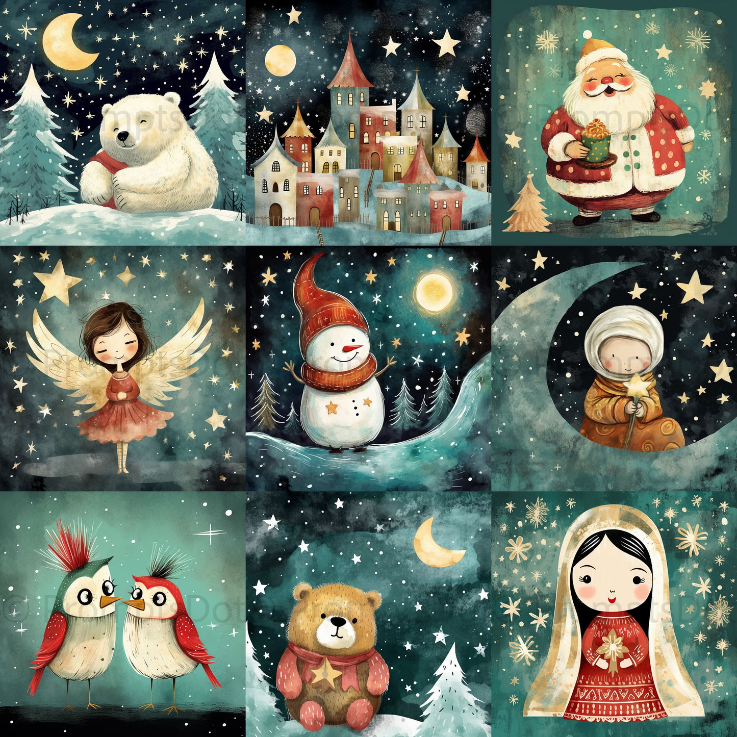 Christmas Cards Ephemera Junk Journals Vol2 Digital Art and Midjourney Prompt Commercial Use