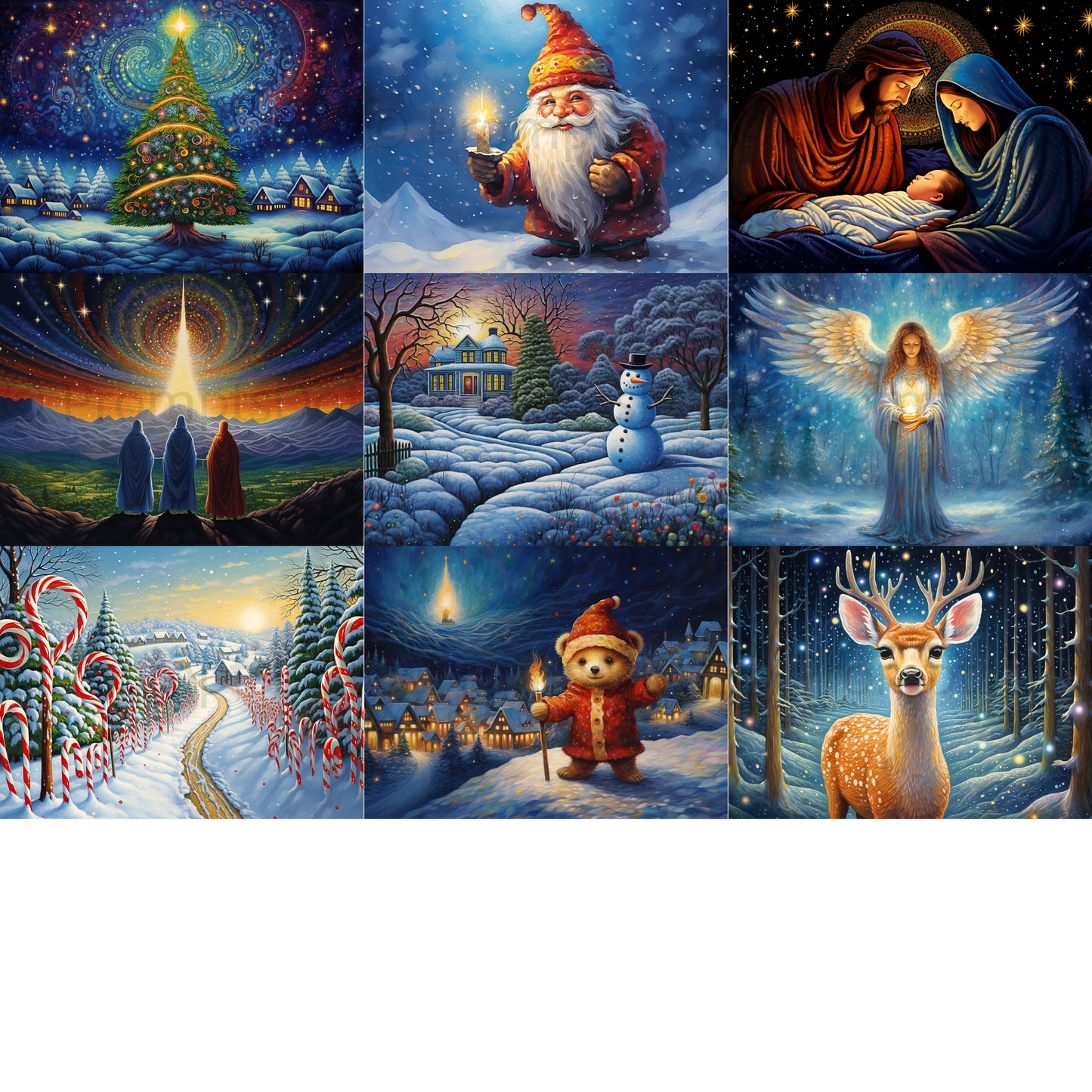 grid of nine Christmas Greeting Digital Cards Posters
