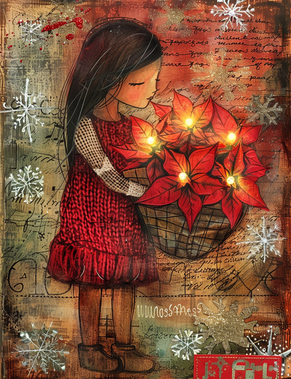 a basket of poinsettias Midjourney Prompts For Christmas Junk Journal Pages