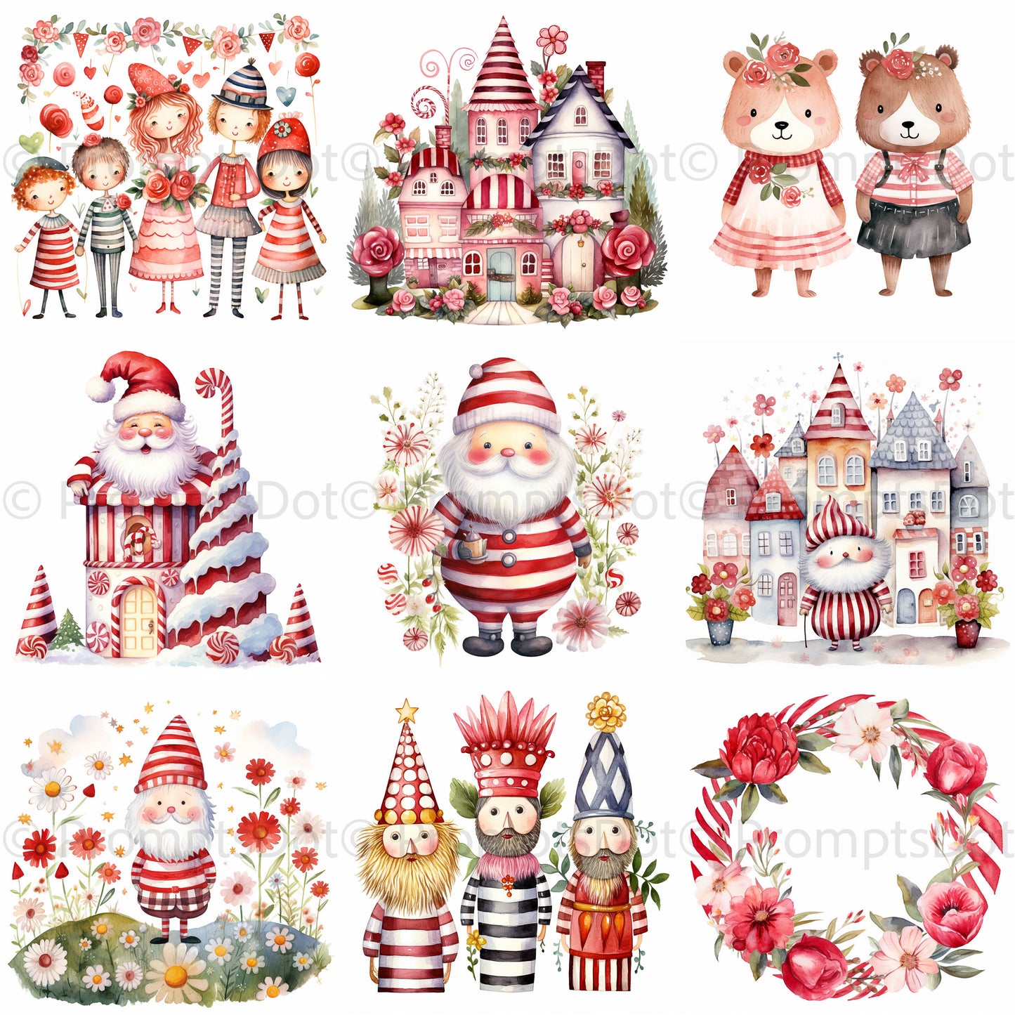 Christmas Watercolor Candy Cane Digital Art and Midjourney Prompt Commercial Use