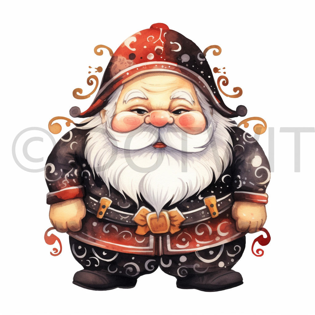 a cute gothic santa claus Christmas Watercolor Cute Gothic Digital Clipart and Midjourney Prompt Commercial Use