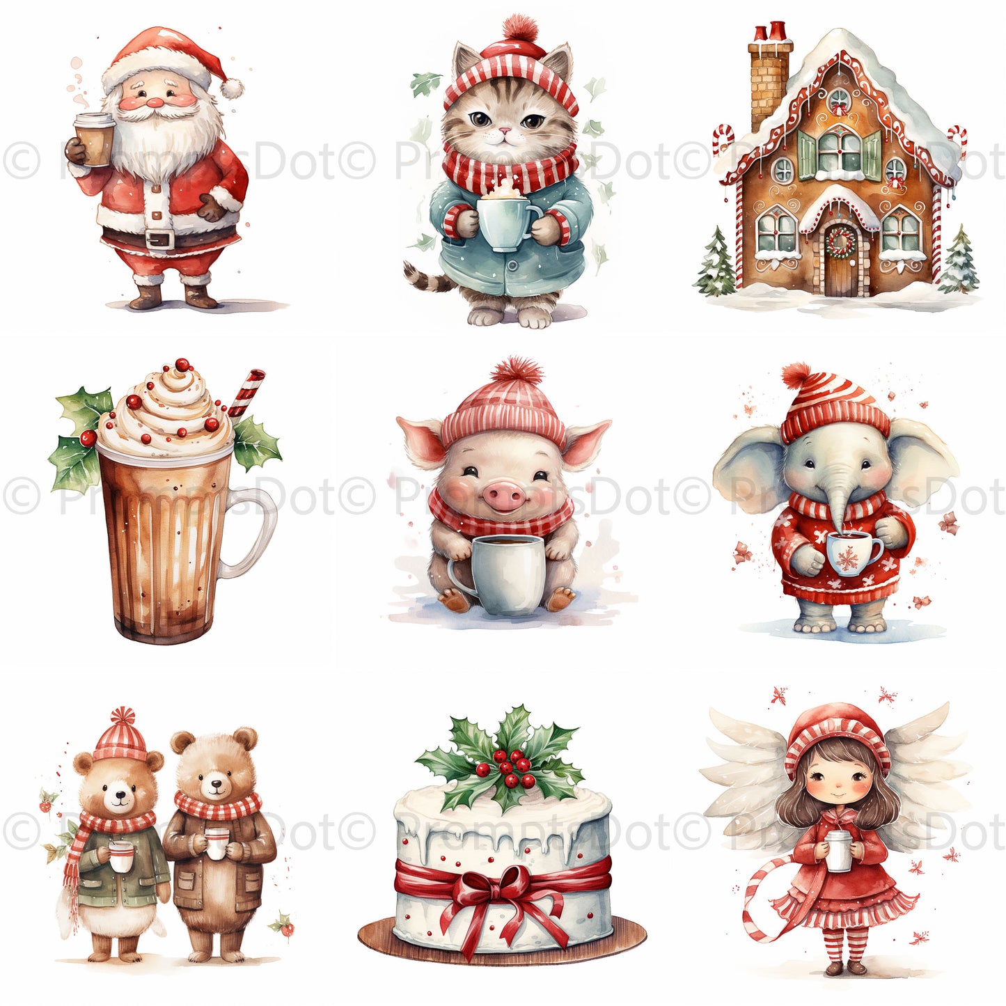 Coffee Lovers Christmas Watercolor Digital Art and Midjourney Prompt Commercial Use