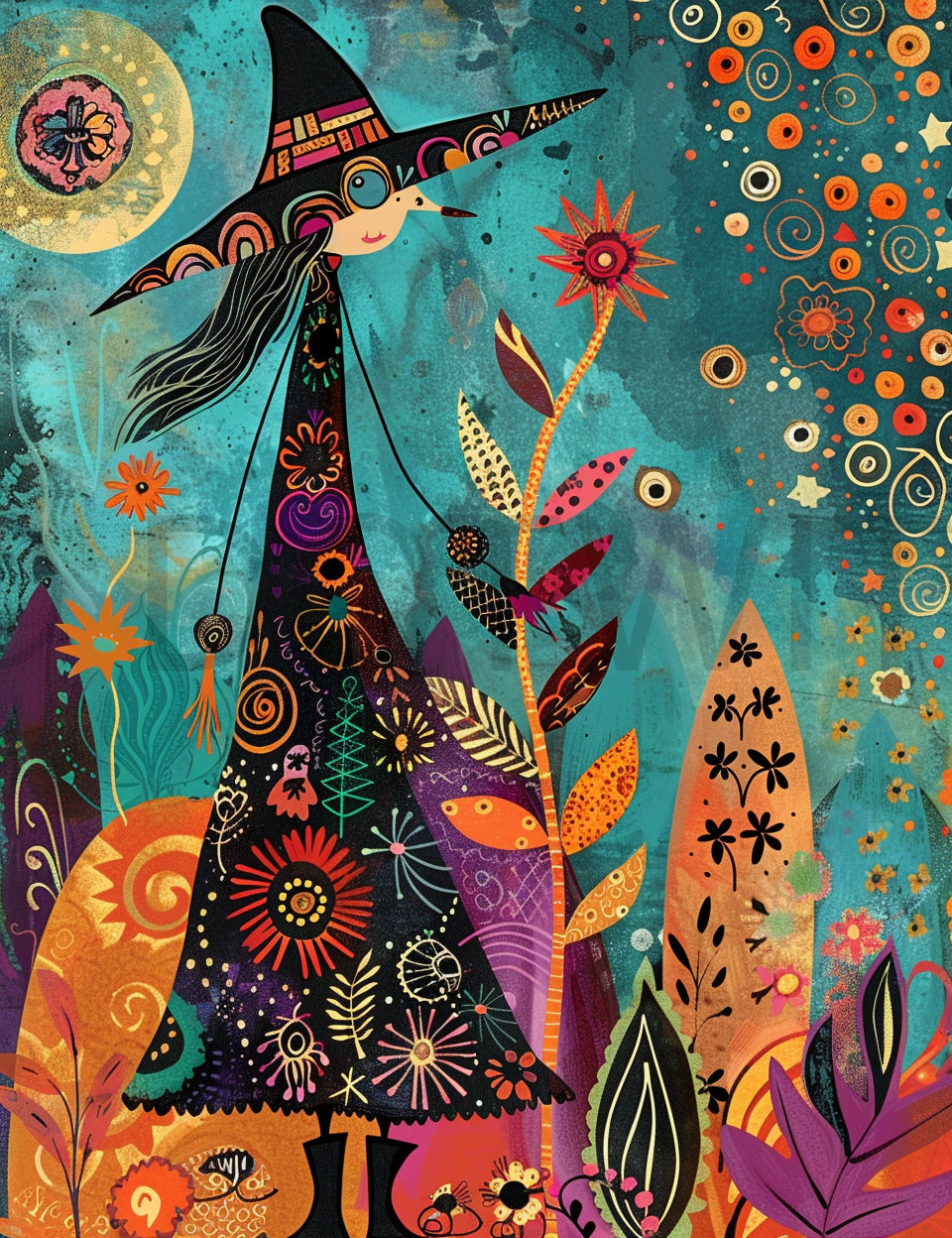 witch Spring Floral Colorful Illustrations