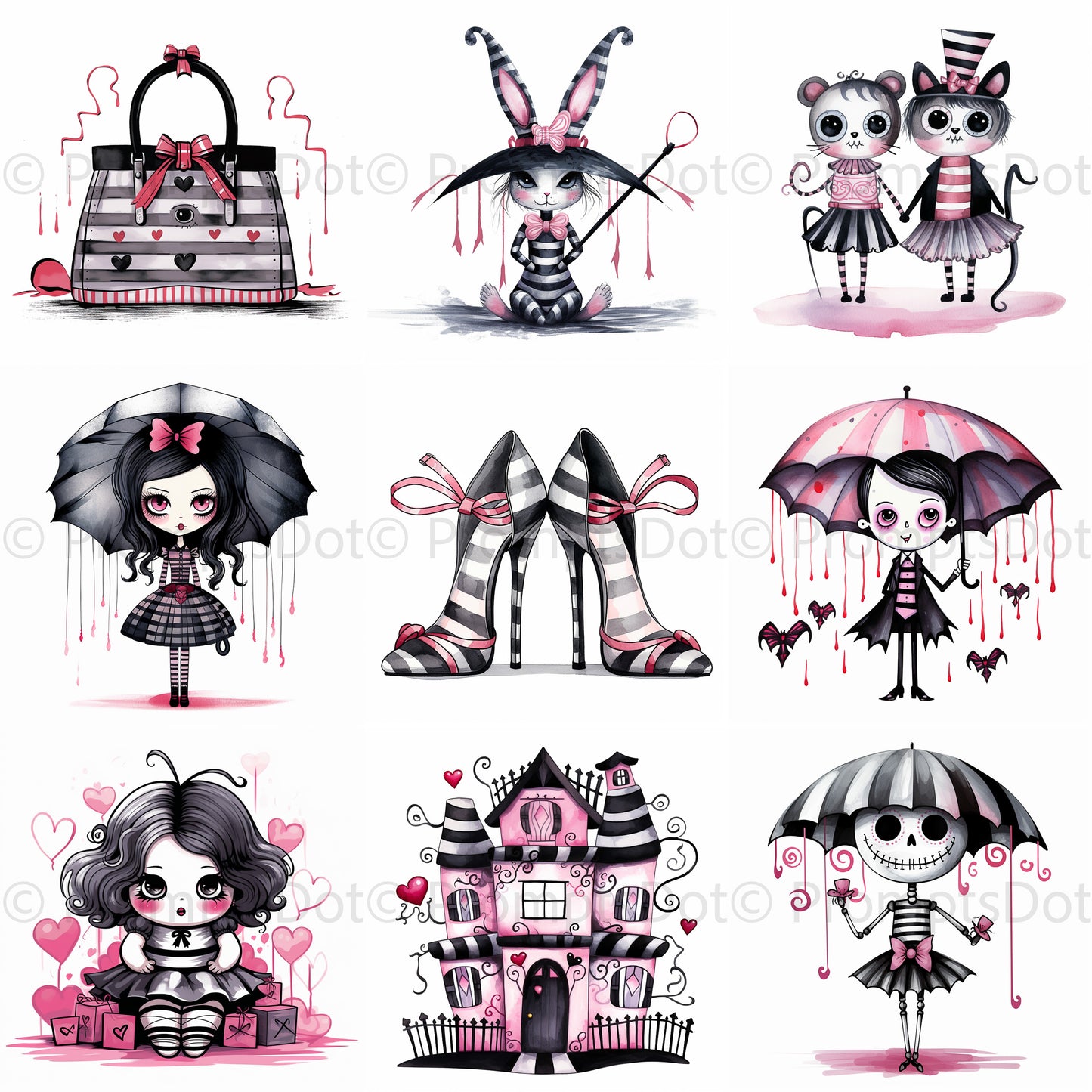 Cute Cartoon Characters Quirky Gothics Midjourney Prompt Commercial Use