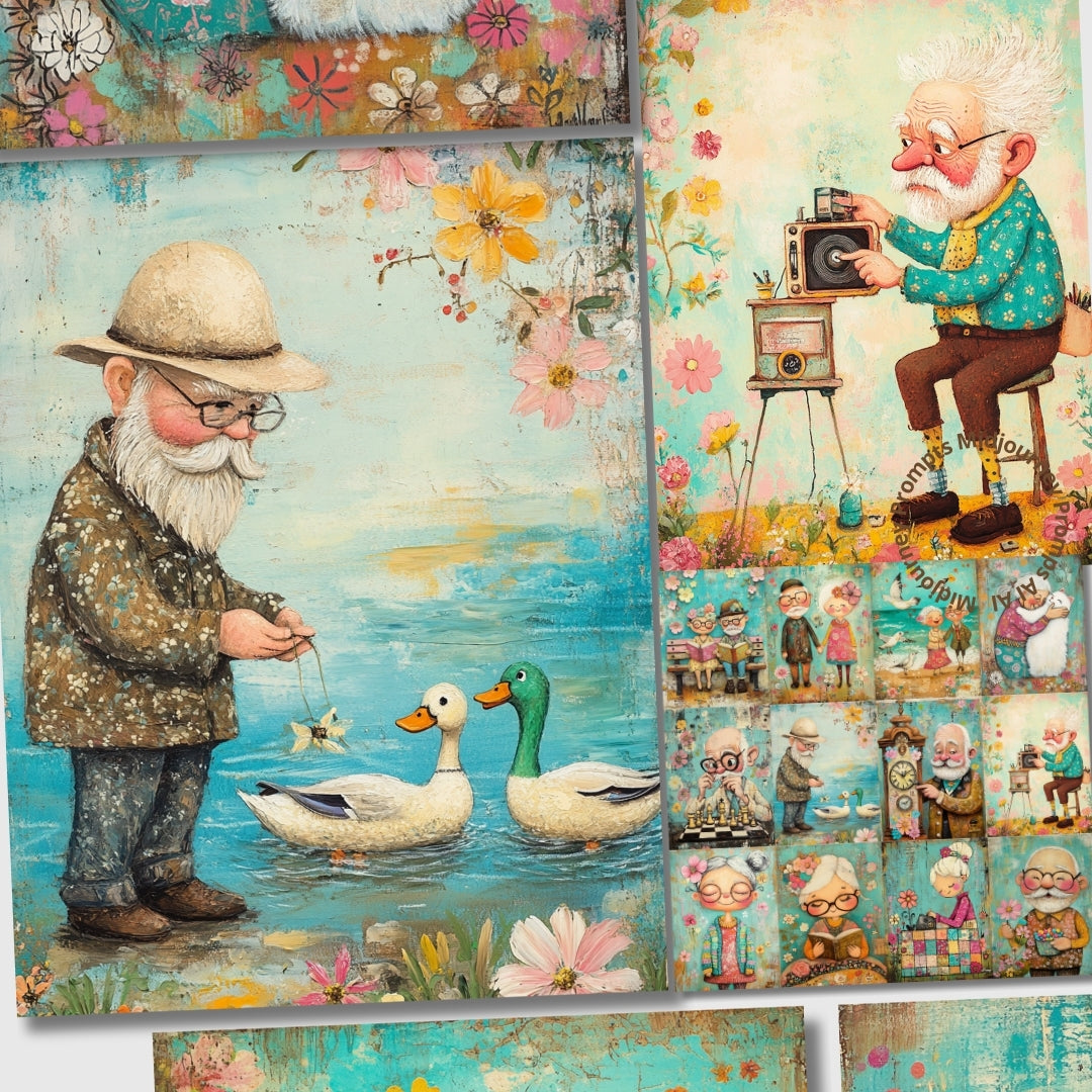 Midjourney Prompts for Cute Cartoon Old Hippie Ladies Grandpas