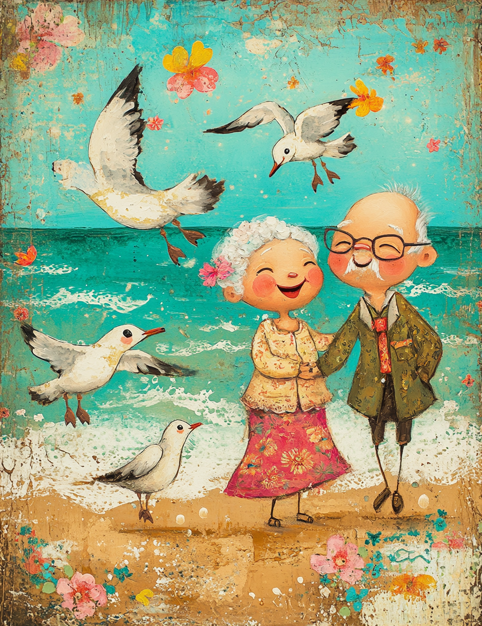 Midjourney Prompts for Cute Cartoon Old Hippie Ladies Grandpas
