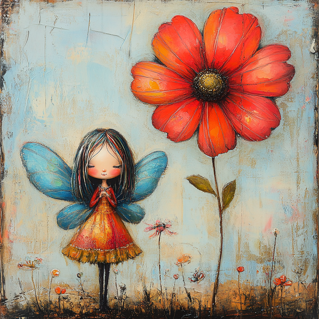 fairy flower blossom Midjourney Guide PDF for Cute Distressed Illustrations On Canvas