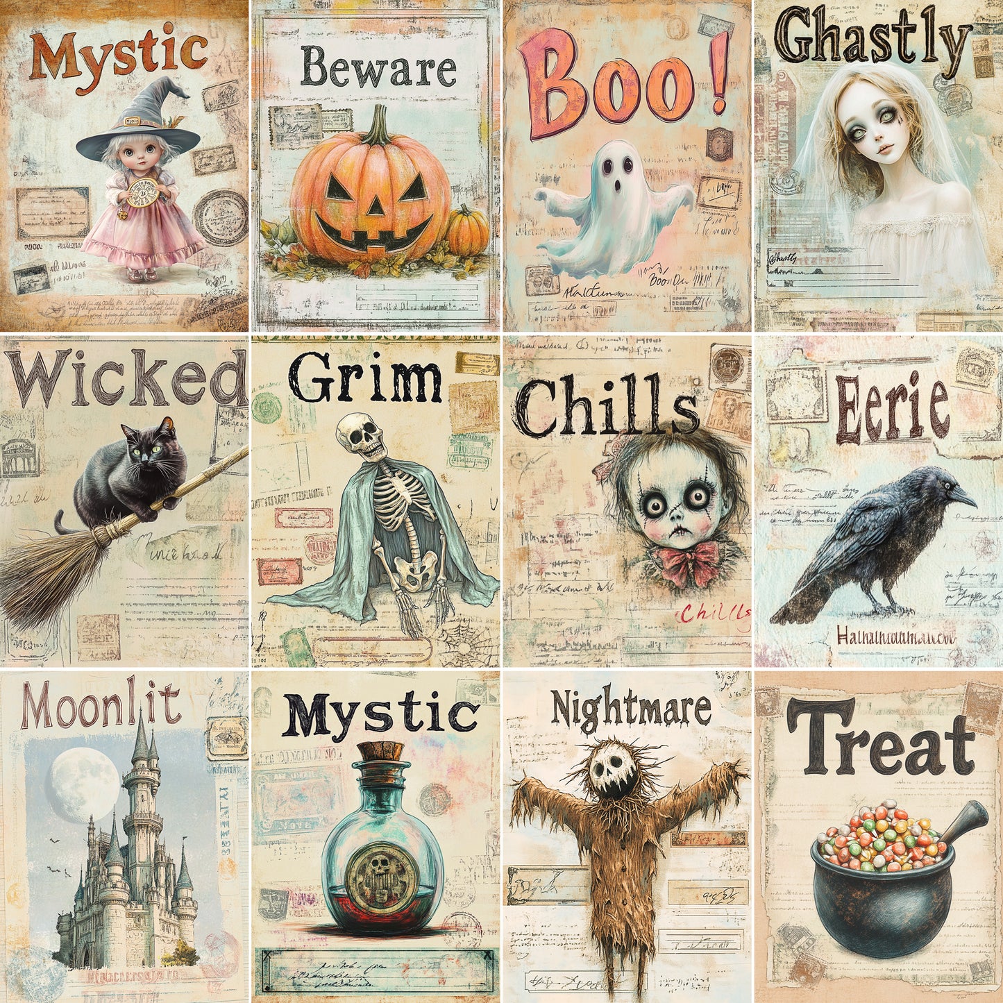 Midjourney Prompts for Cute Horror Tickets with Spooky Text