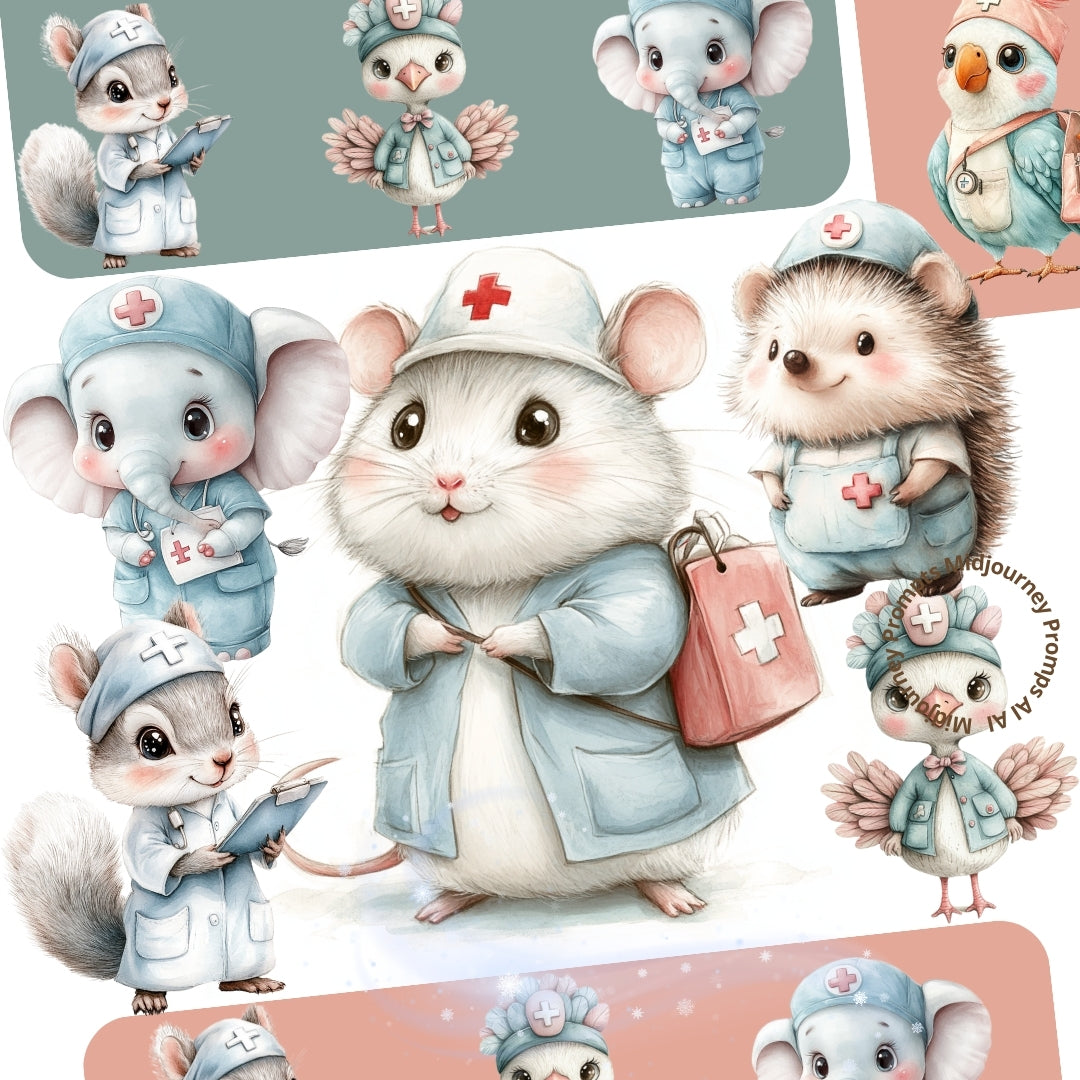 Midjourney Prompts for Cute Nurse Characters Medical Animals