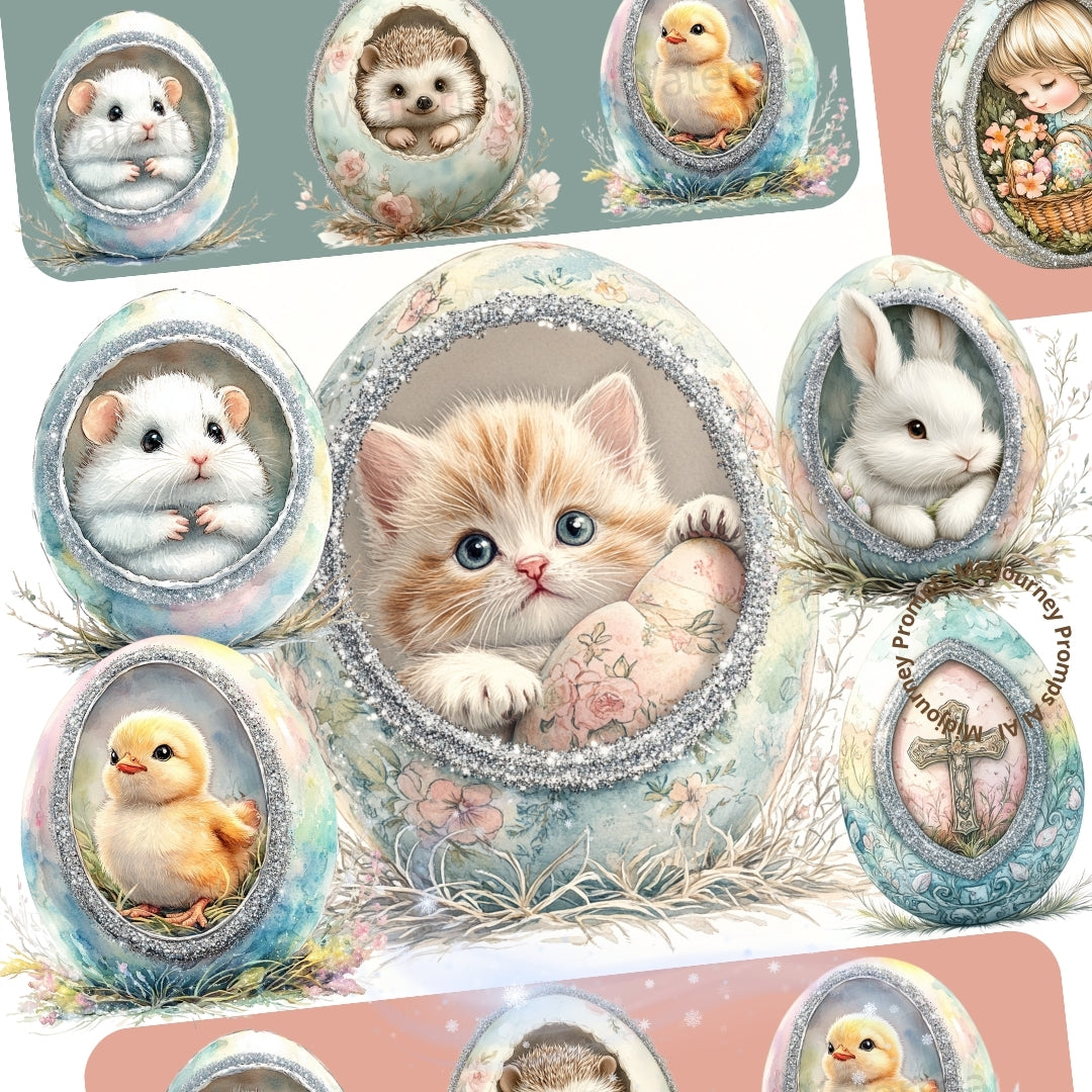 Midjourney Prompts for Vintage Elegant Easter Eggs Clipart
