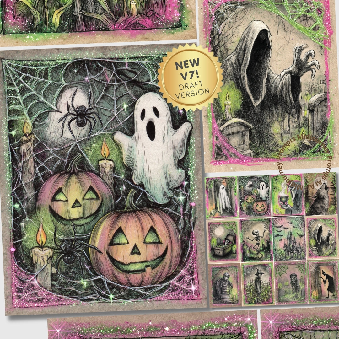 Midjourney V7 Prompts for Cute Spooky Gothic Witchcraft Junk Journals