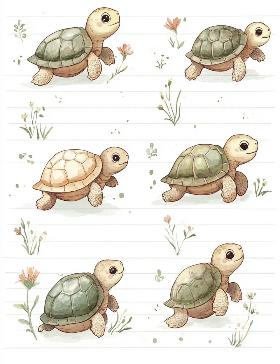 Midjourney Prompts for Cute Whimsical Animals Lined Papers