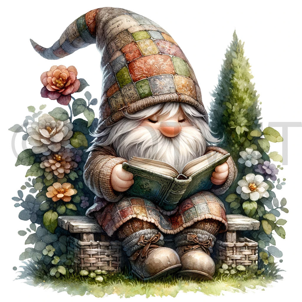 a gnome reading dalle 3