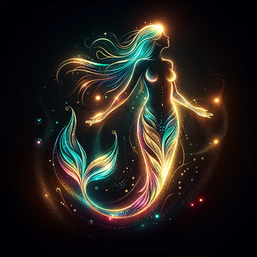 a mermaid Glowing Silhouette T-shirt Design DALLE3 DALLE Prompt