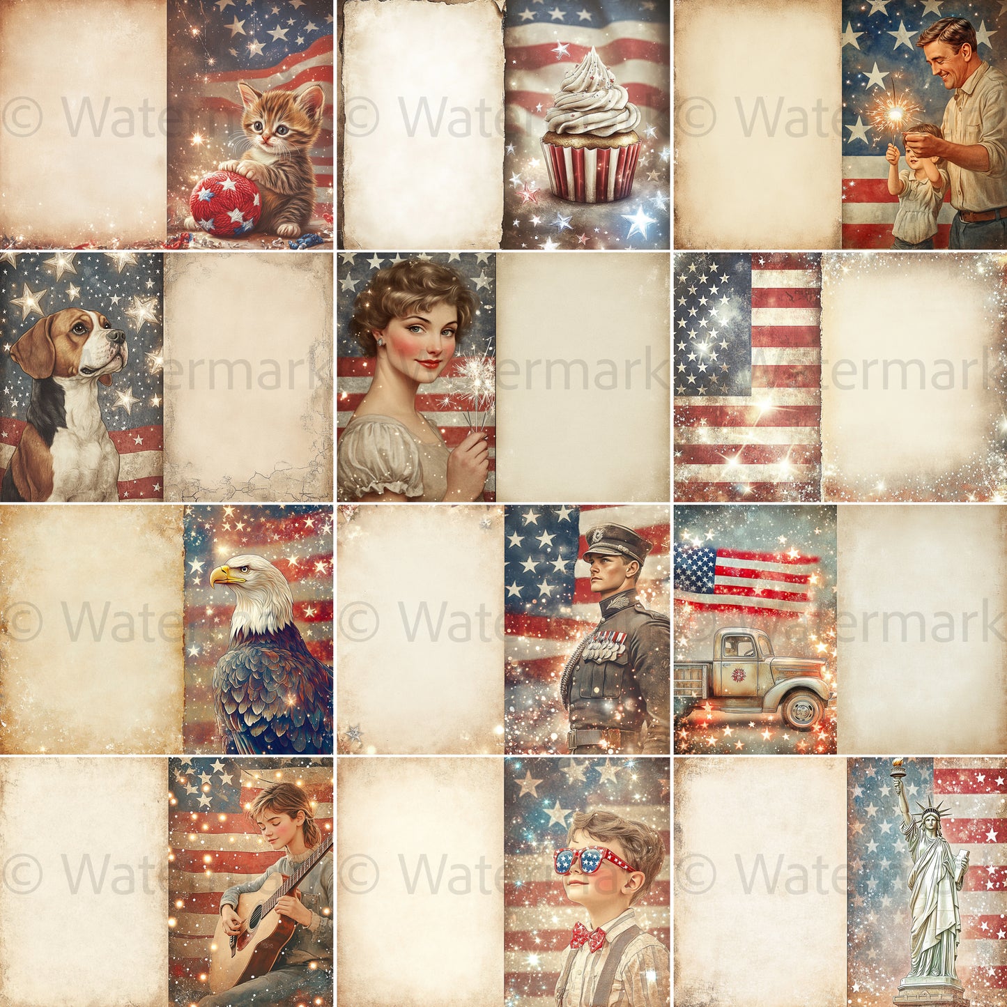 Midjourney Prompts for DOUBLE Pages 4th of July Stars and Stripes