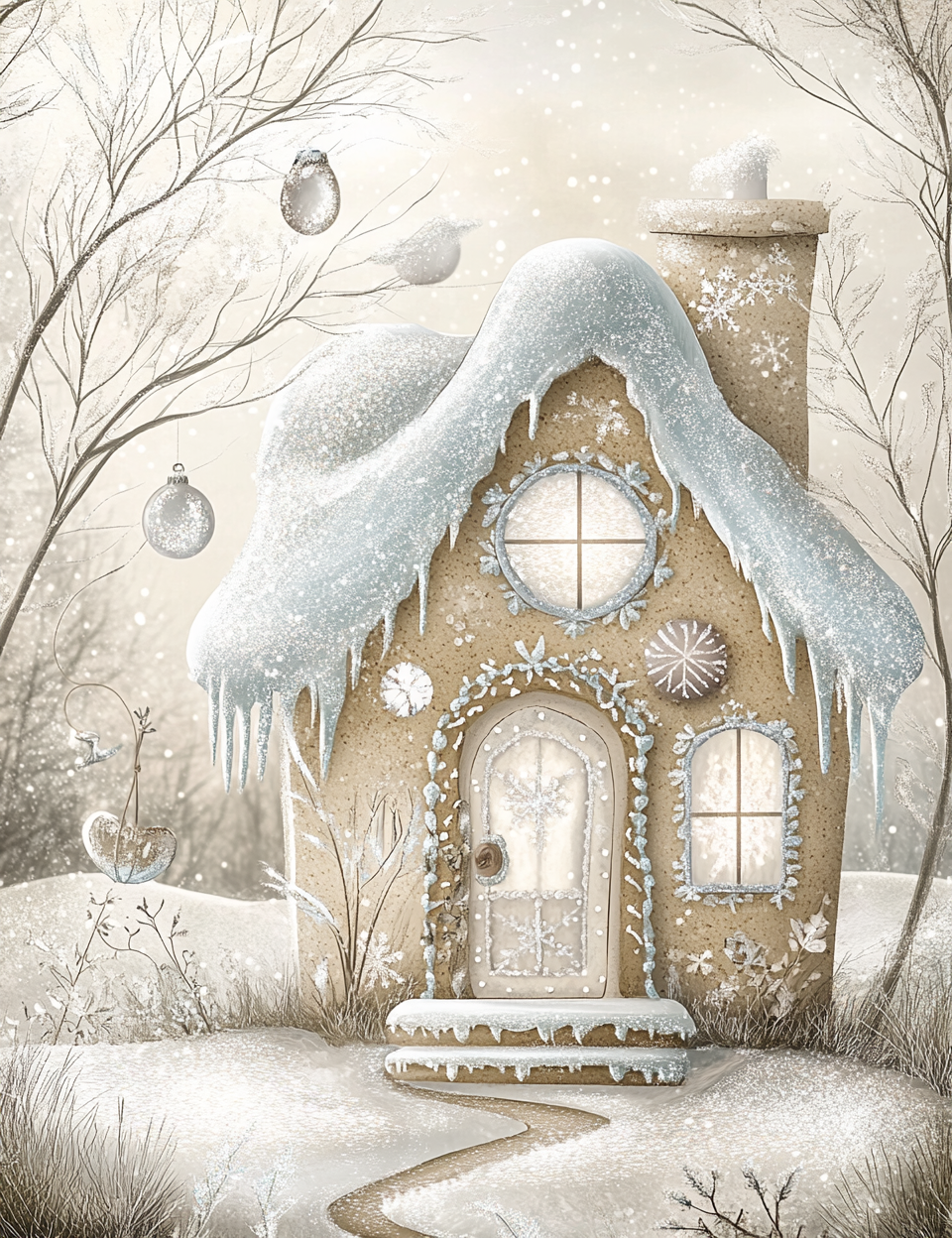 Midjourney V 6.1 Prompts for DUAL Alabaster White Christmas Pages