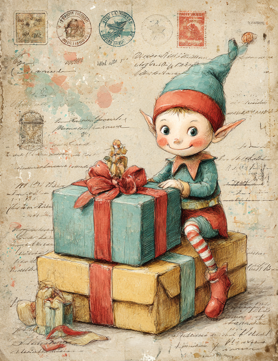 Midjourney V 7 Prompts for DUAL Postcards for Christmas Junk Journal