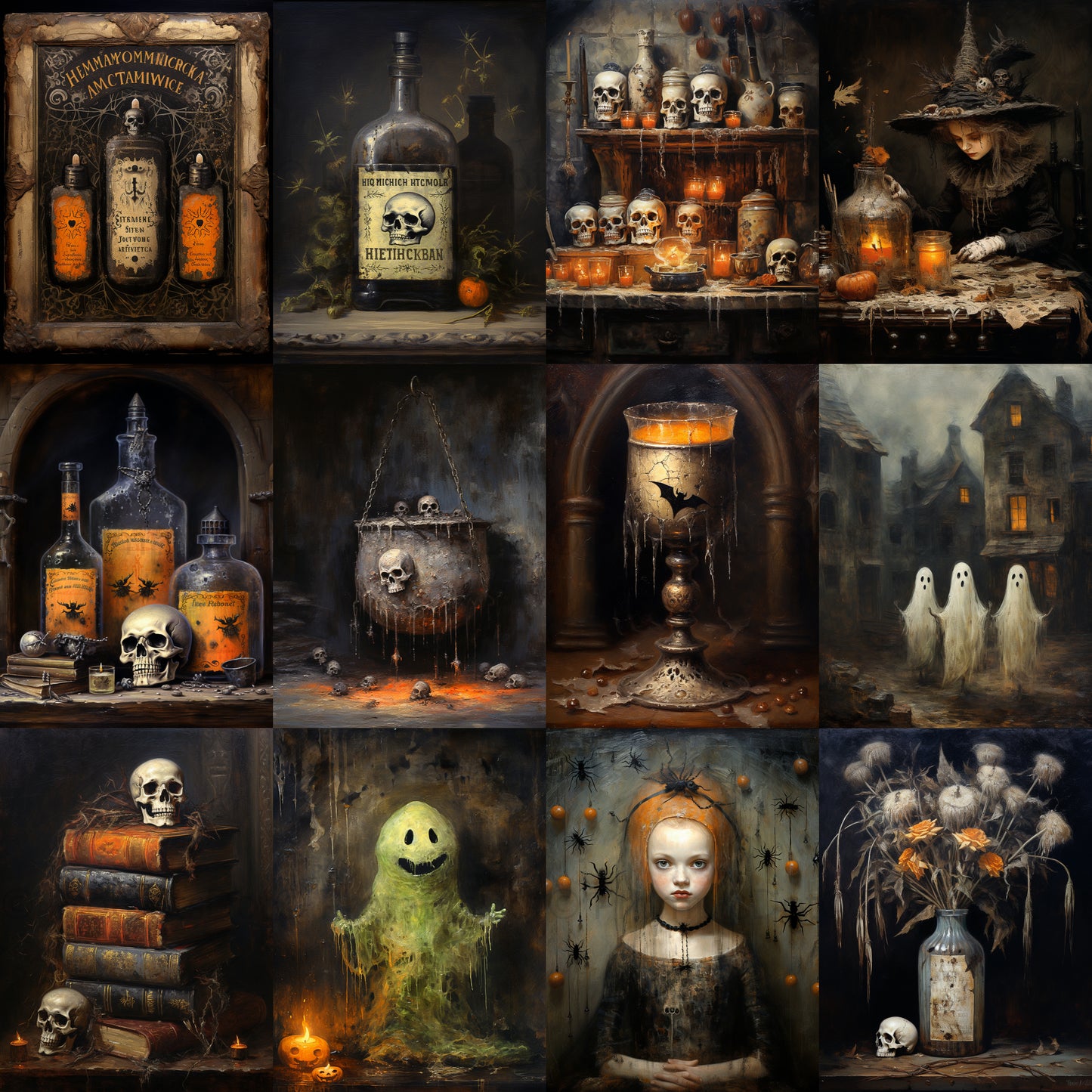 grid Midjourney Prompts For Dark Academia Apothecary Digital Papers