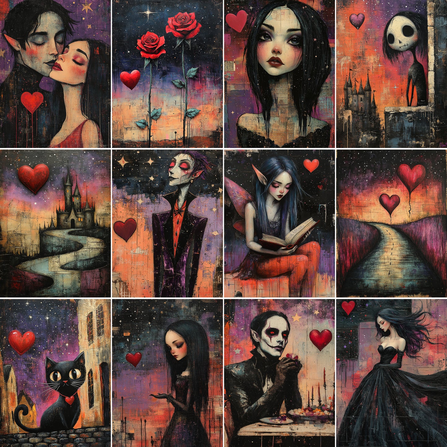 Midjourney Prompts for Dark Romance Junk Journal Pages